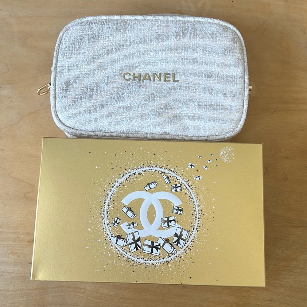 Chanel Beige Makeup Cosmetic Bag